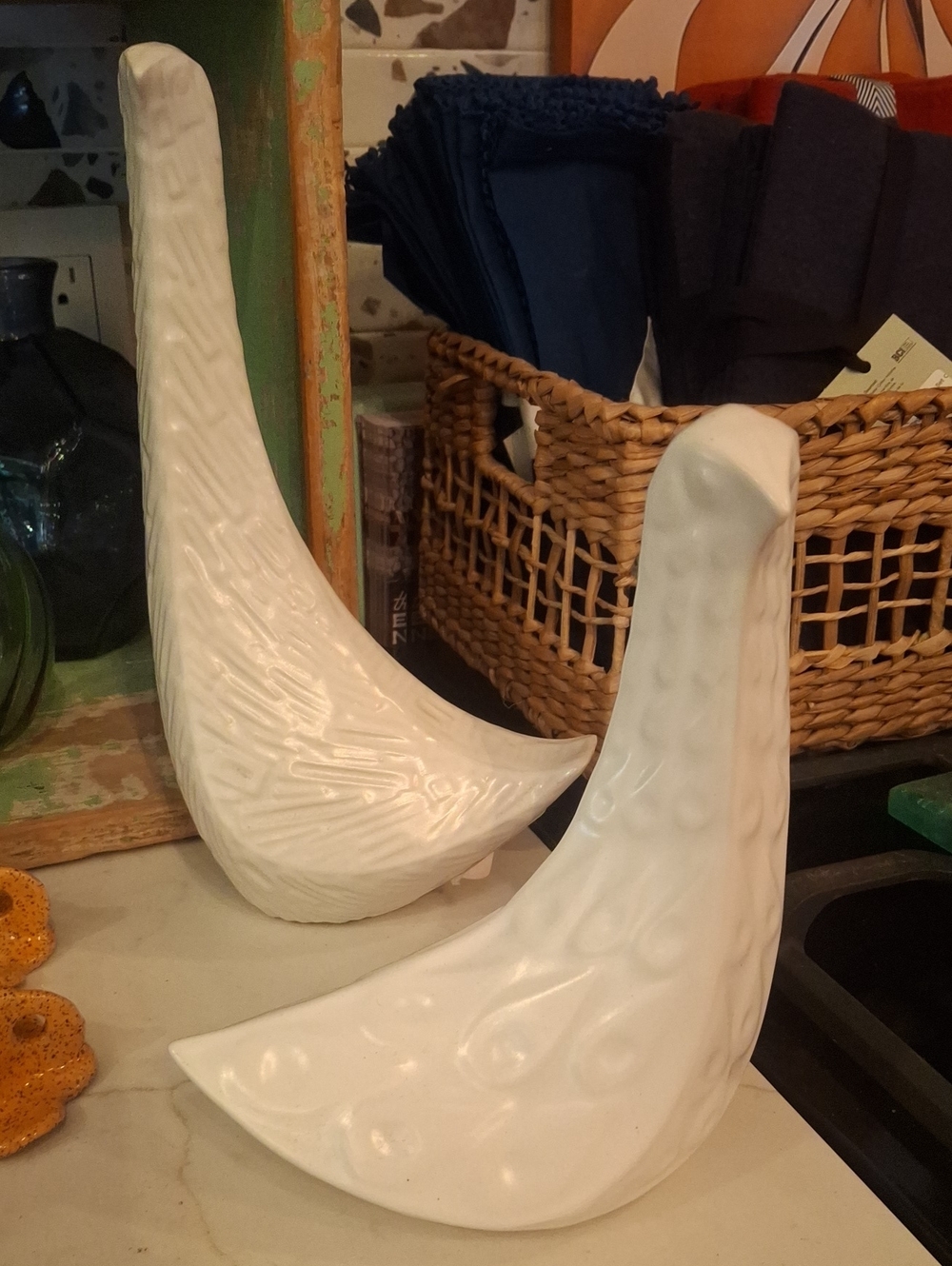 Jonathan Adler White Ceramic Dove Sculptures - Glossy White Pair